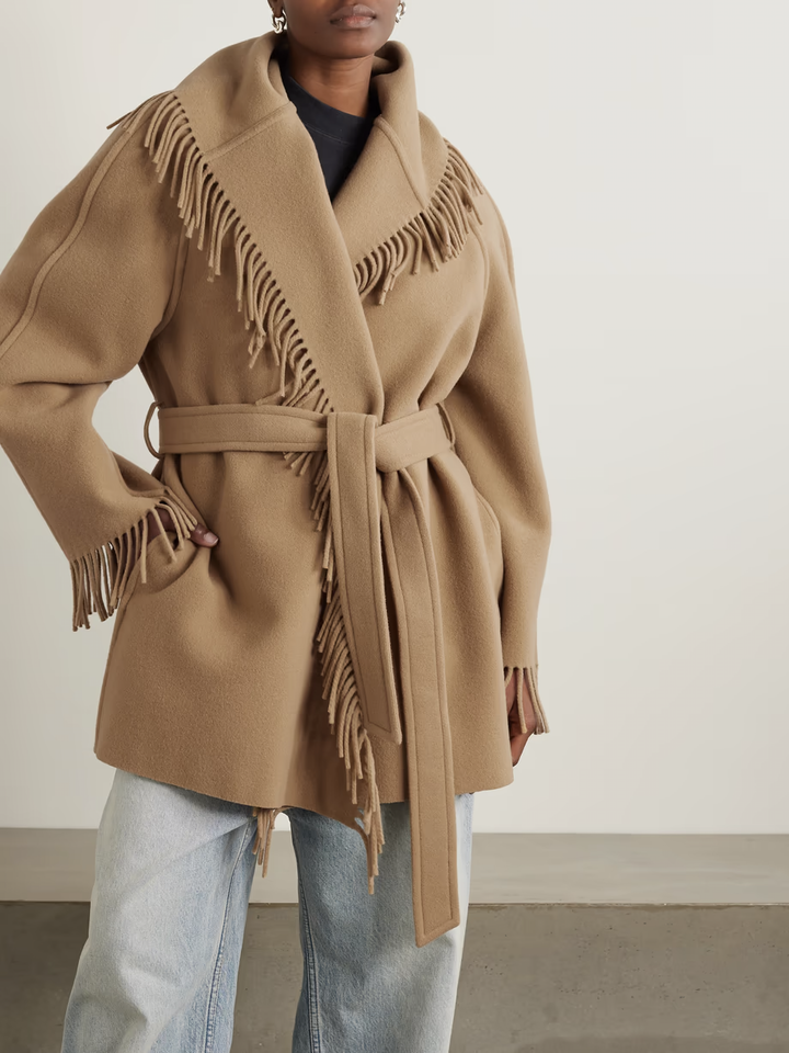 RoyaltyM Luxe Cashmere & Merino Wool Fringe Coat